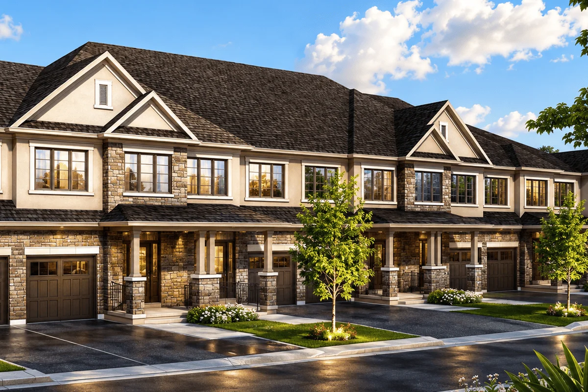 Liora Townhomes Georgina — premium stone and brick exterior finishes
